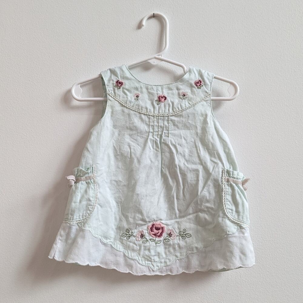 Vtg Laura Ashley Dress Baby Girls Sz 3m Mint Rose Cottagecore